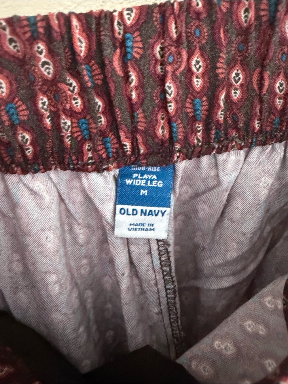 Old Navy Maroon Patterned Playa Wide-Leg Pants with Teal Highlights - Picture 5 of 5